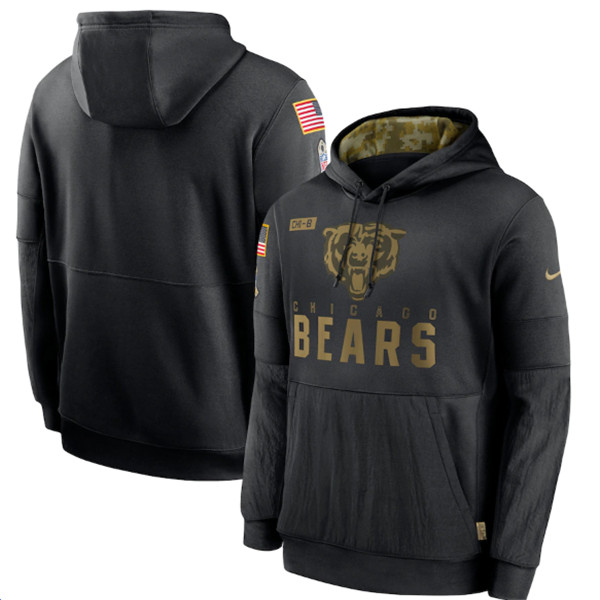Men's Chicago Bears Black NFL 2020 Salute To Service Sideline Performance Pullover Hoodie